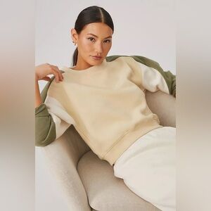 Anthropologie Daily Practice Colorblock Sweatshirt Tan & Green